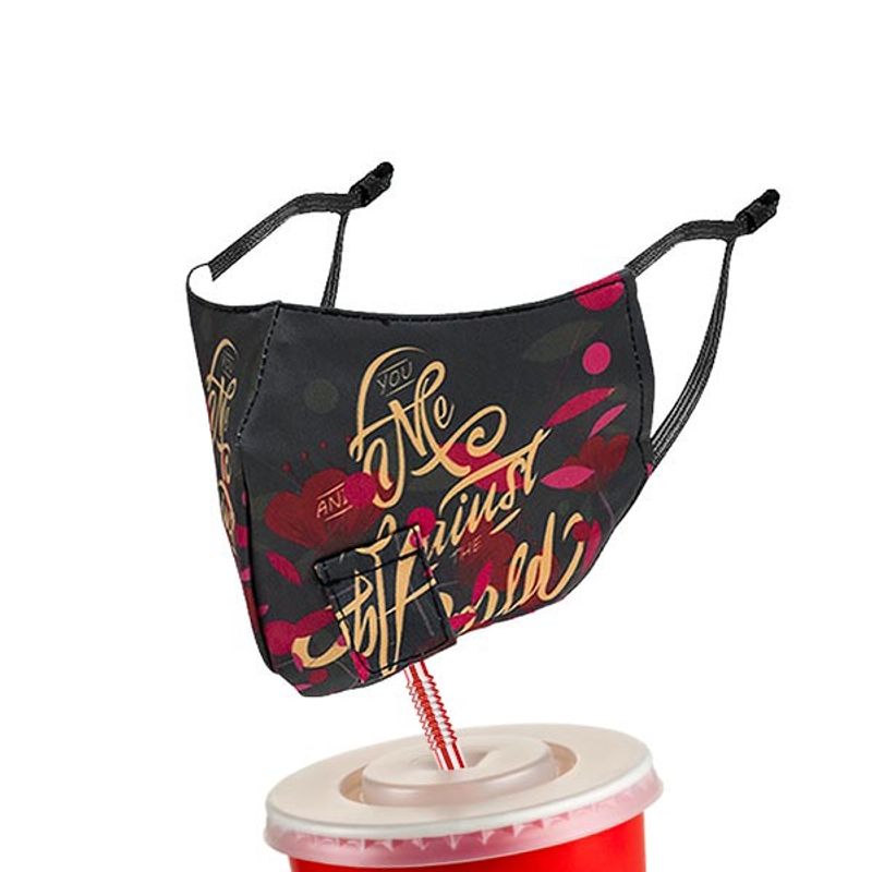 Straw Hole Fabric Face Mask